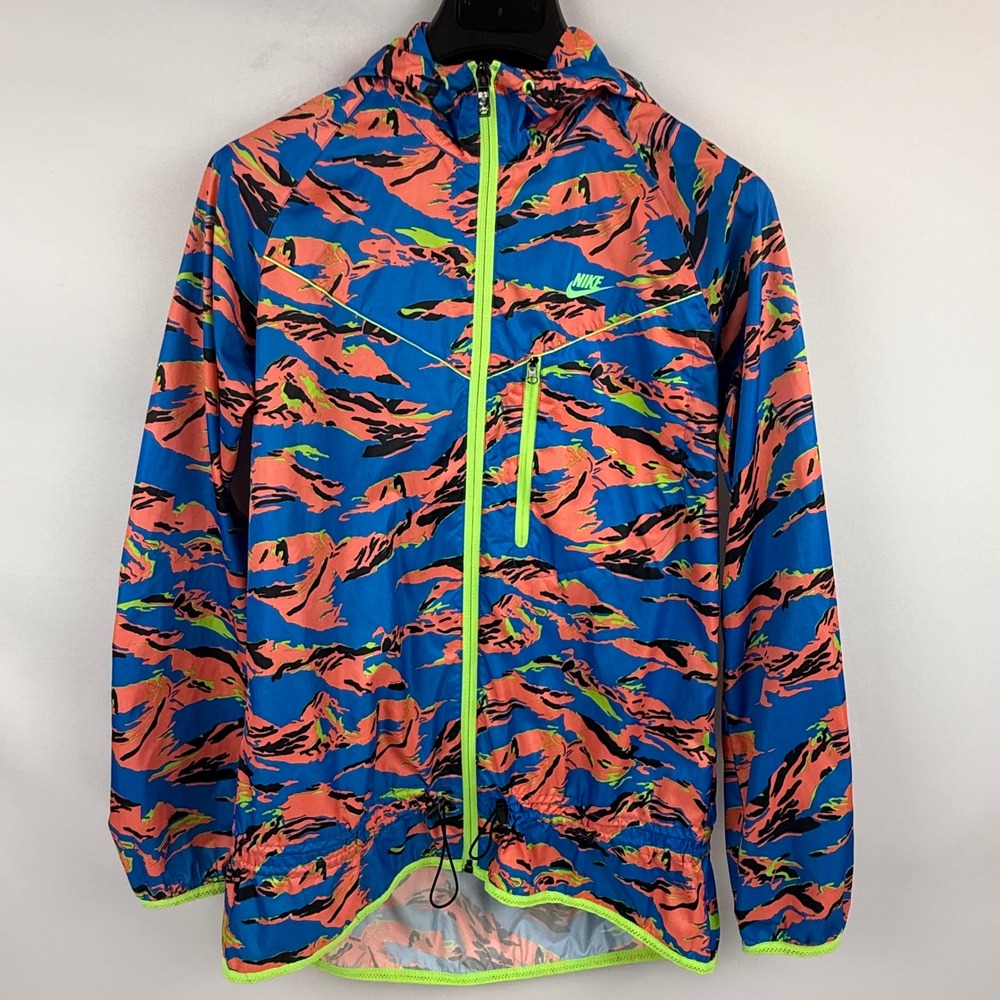 NIKE‎ Women's Packable Camouflage Trail Running Jacket Size S Blue Orange Camo